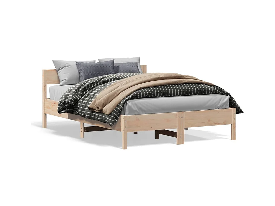 Lit double + tête de lit 150x200 cm bois de pin massif FR55487