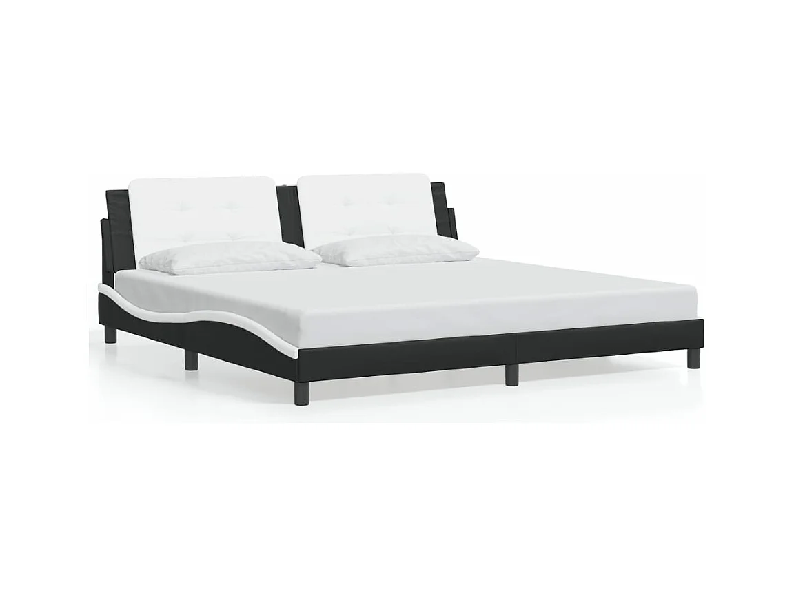 Cama 200x200 cm - con LED cuero sintético negro blanco ES361391
