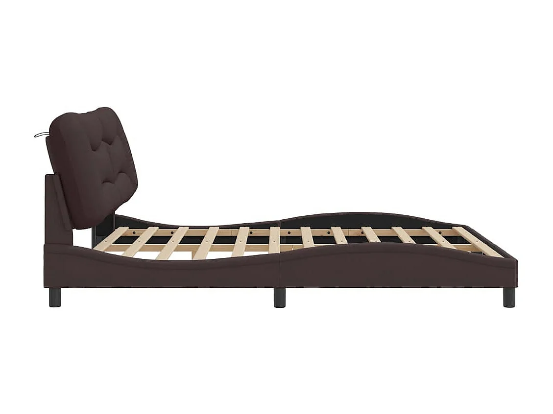 Lit double + tête de lit Marron foncé 180x200 cm Tissu FR26609