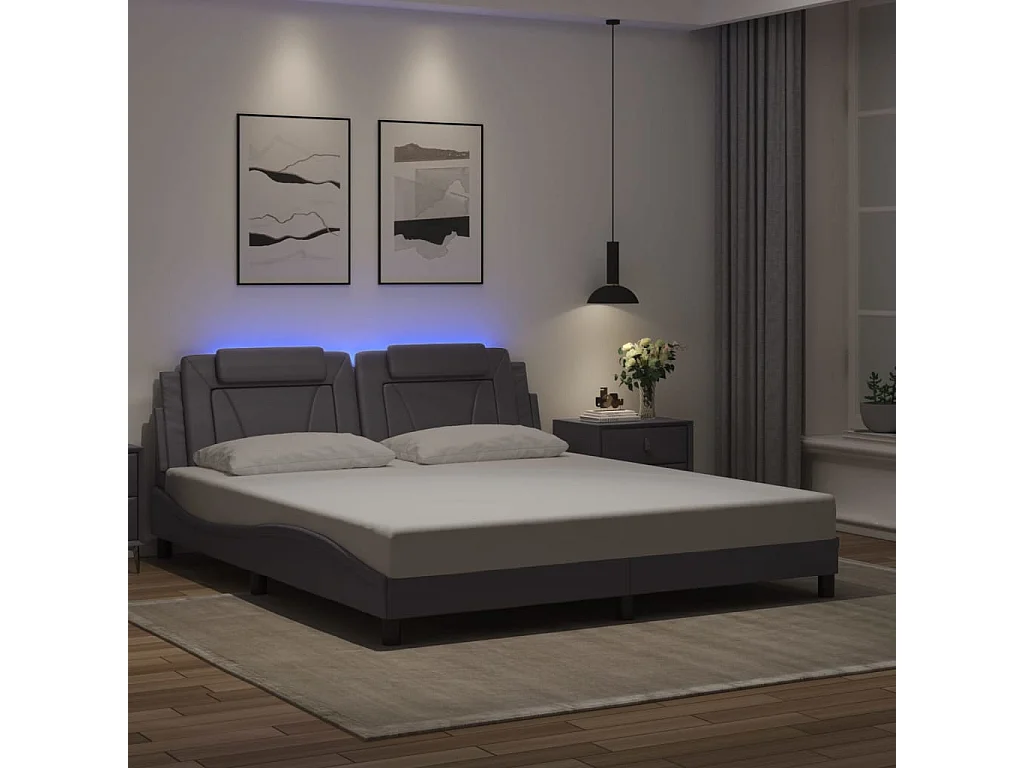 Lit double avec lumières LED gris 180x200 cm similicuir FR95380