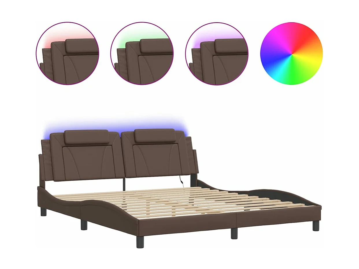 Lit double avec lumières LED gris 180x200 cm similicuir FR95380