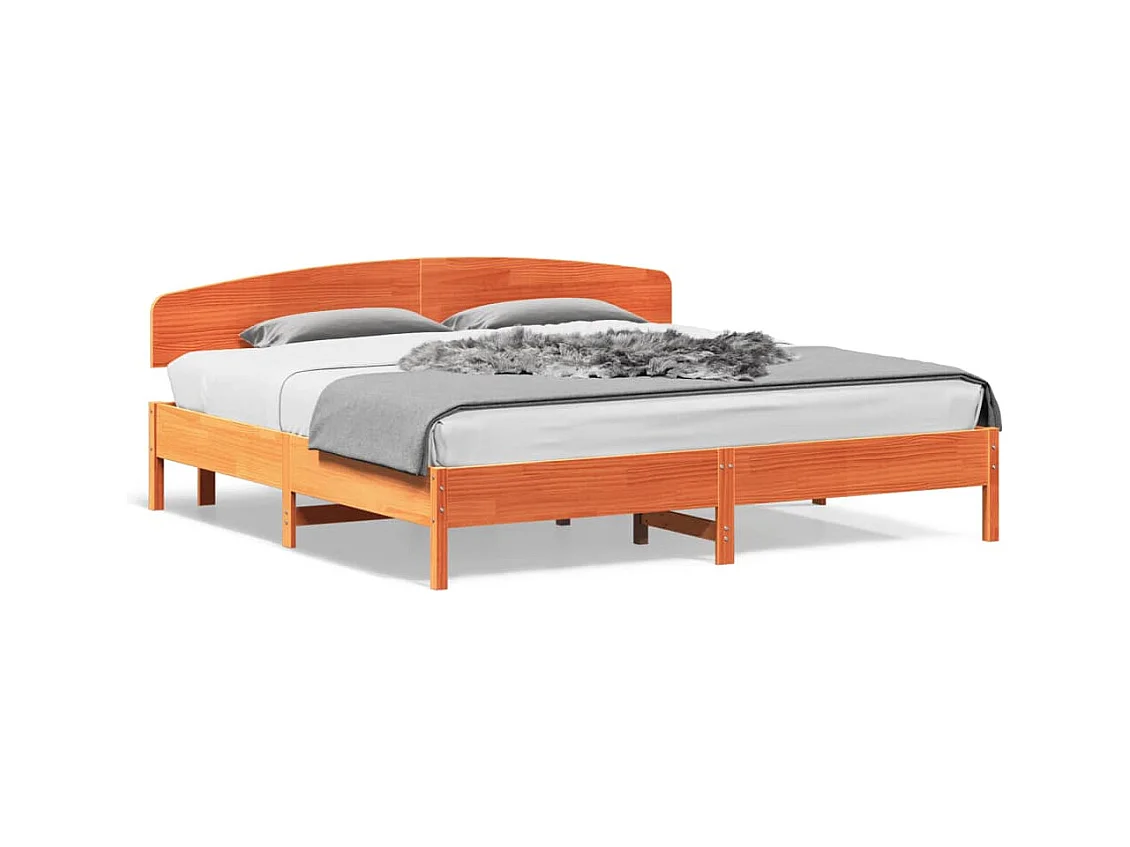 Lit double et tête de lit cire marron 200x200 cm bois de pin FR52260