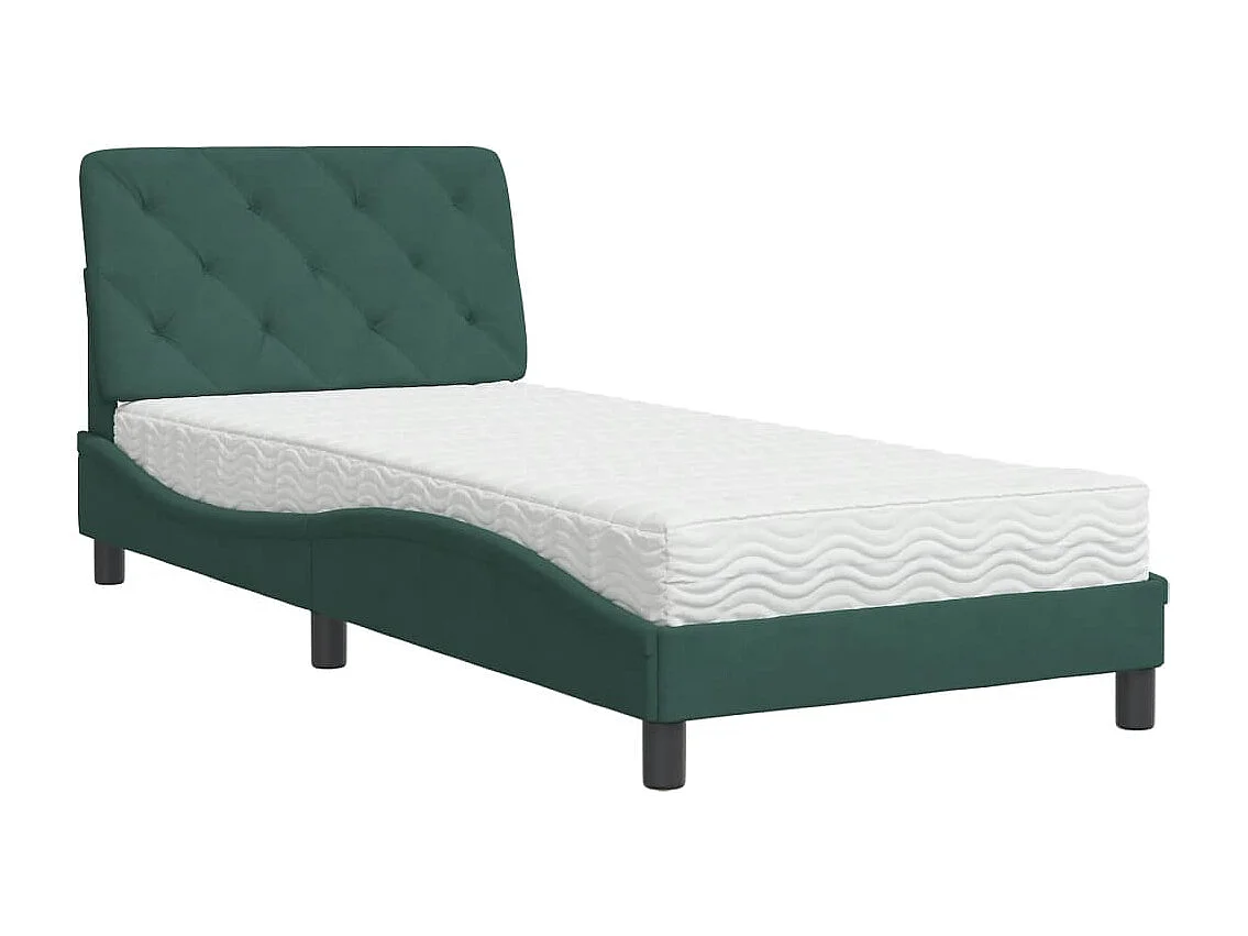 Lit adulte + matelas vert foncé 90x190 cm velours FR93328