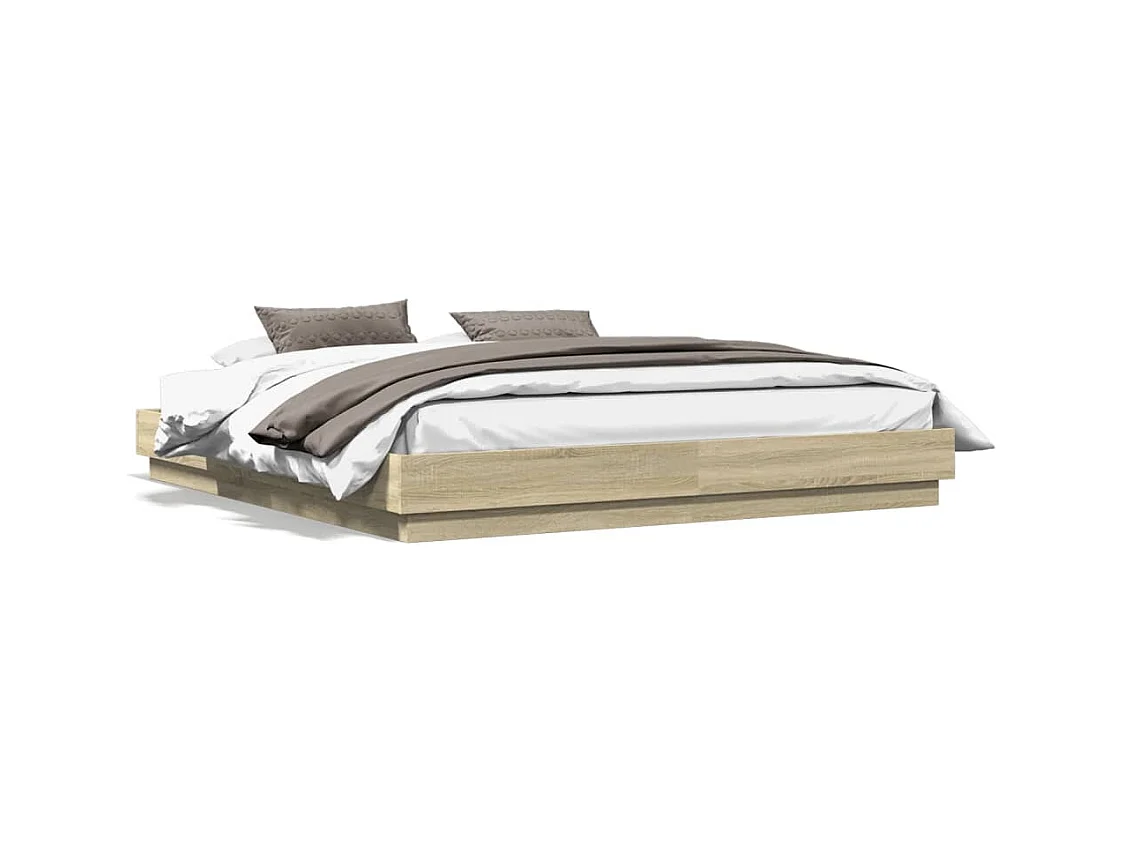 Lit double chêne sonoma 180x200 cm bois d'ingénierie FR78161