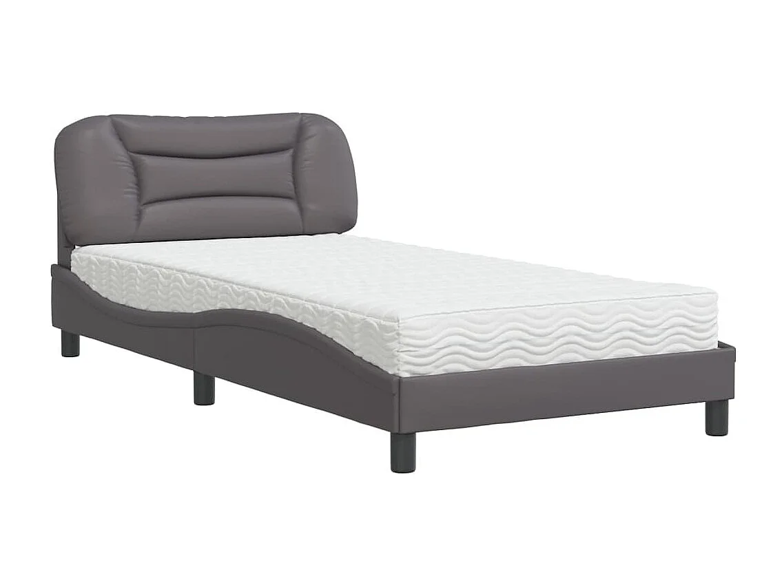 Cama 100x200 cm con colchón cuero sintético gris ES413081