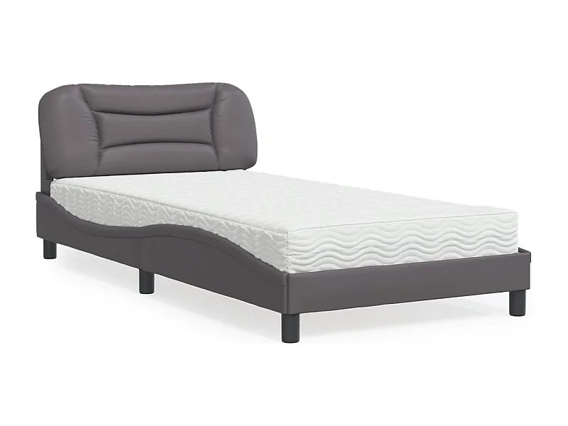 Cama 100x200 cm con colchón cuero sintético gris ES413081
