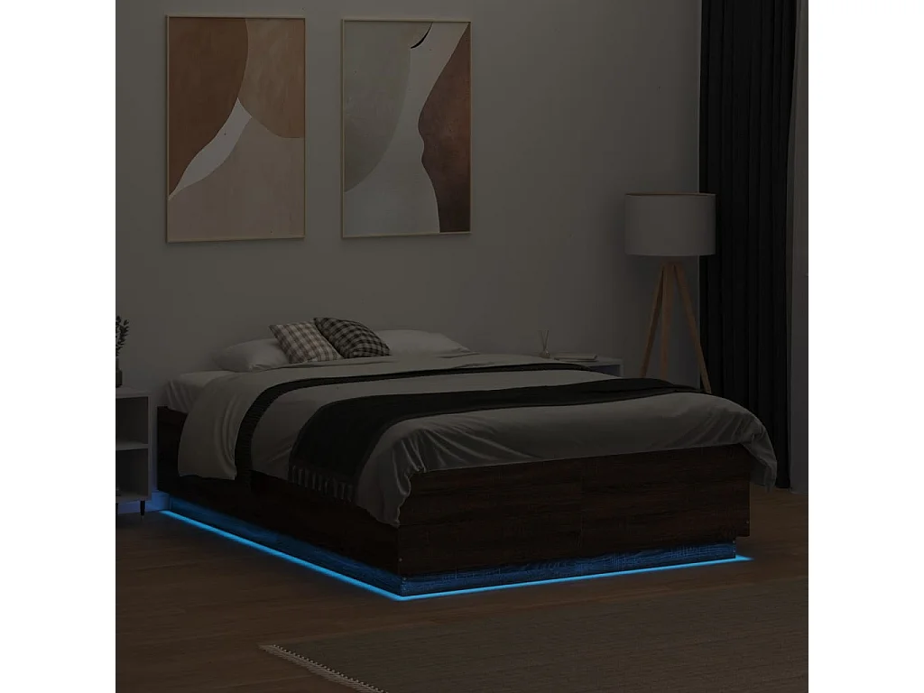 Lit double avec lumières LED chêne marron 120x190 cm FR53079
