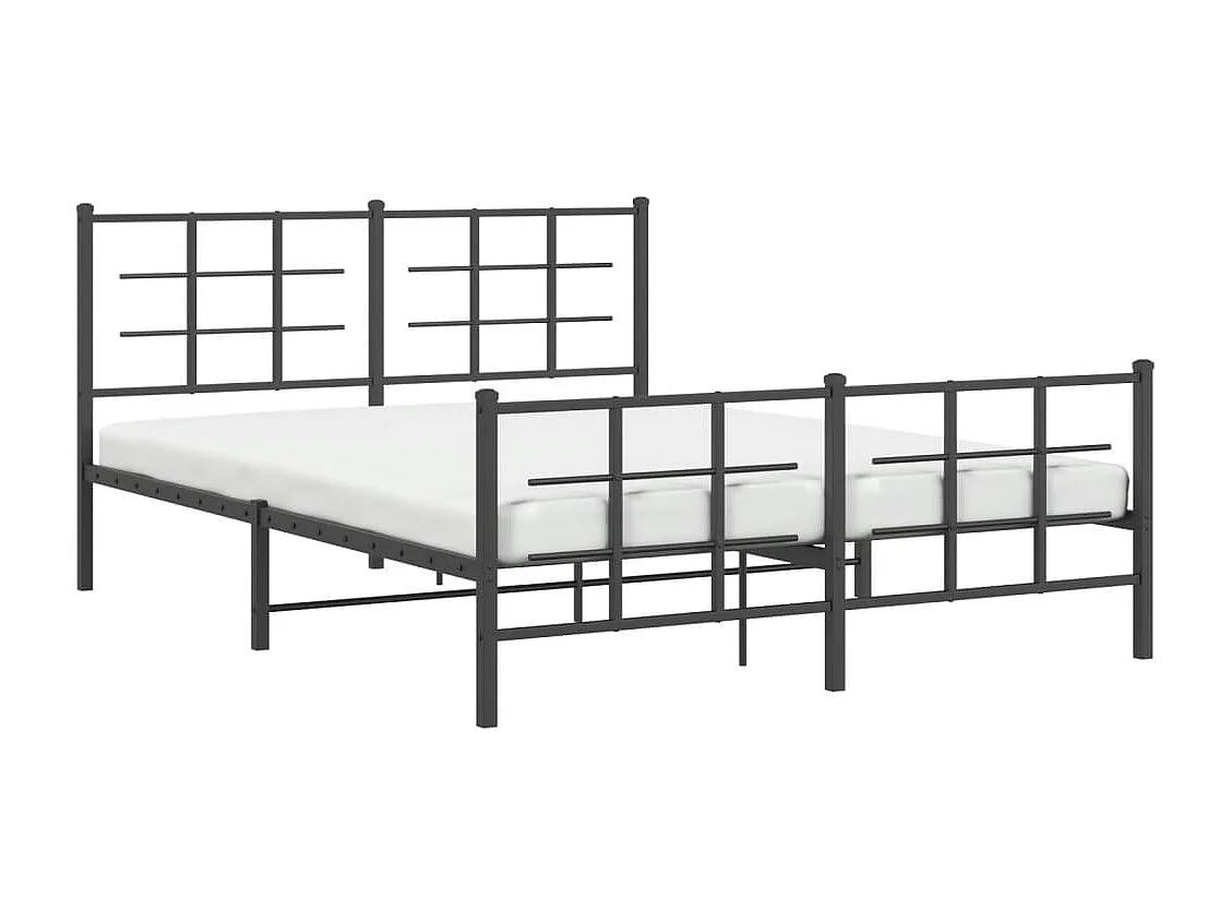 Lit double métal + tête de lit/pied de lit noir 150x200 cm FR98538