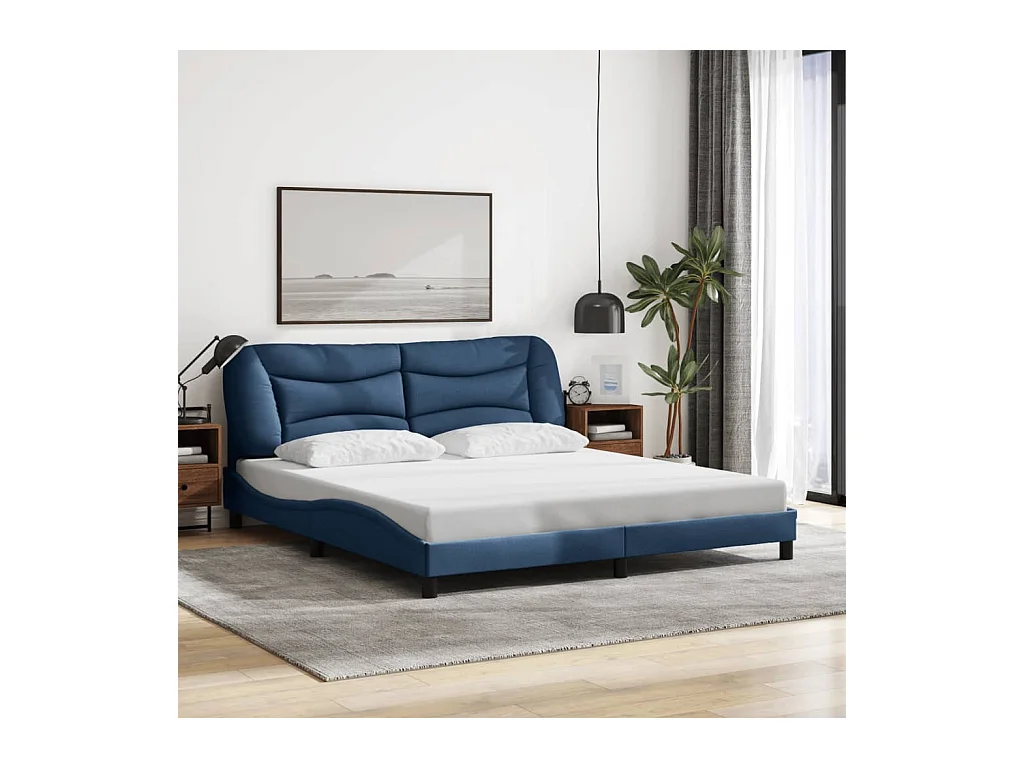 Lit double + tête de lit Bleu 180 x 200 cm Tissu FR65352