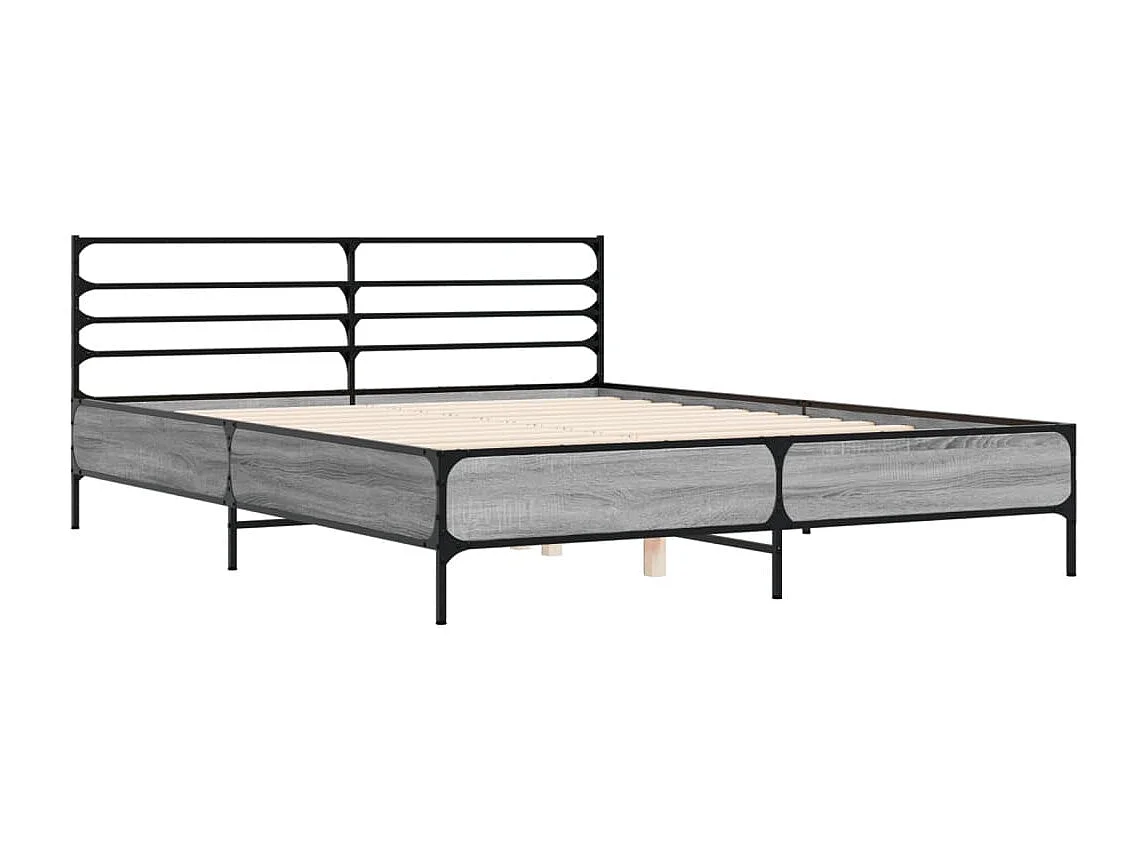 Lit double sonoma gris 160x200 cm bois d'ingénierie et métal FR83546