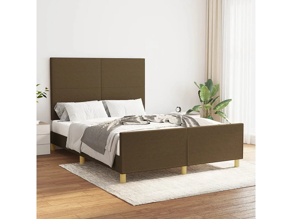 Lit double + tête de lit Marron foncé 140x190 cm Tissu FR70929