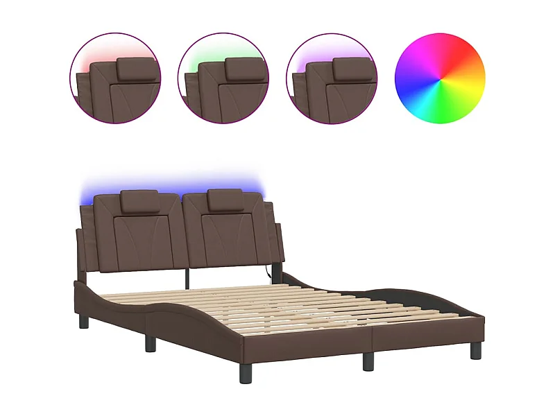 Lit double avec lumières LED marron 140x190 cm similicuir FR77946