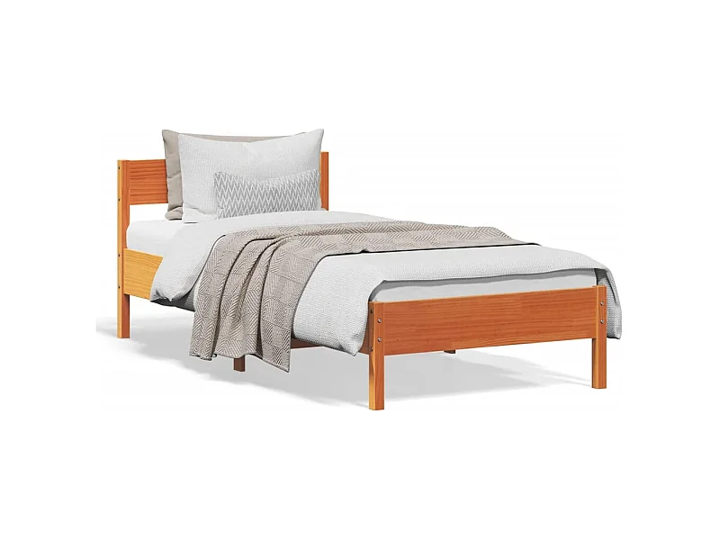 Lit simple + tête de lit cire marron 90x190 cm bois de pin FR27214