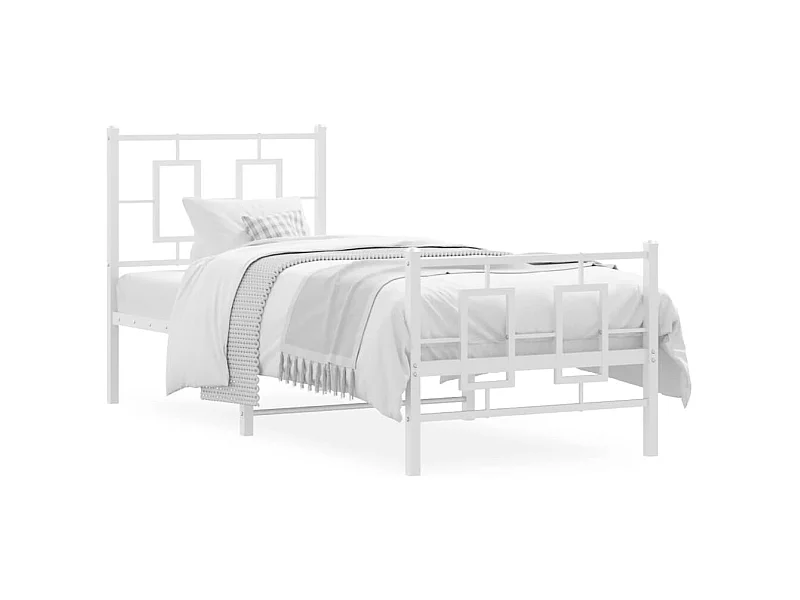 Lit simple métal + tête de lit/pied de lit blanc 75x190 cm FR72849