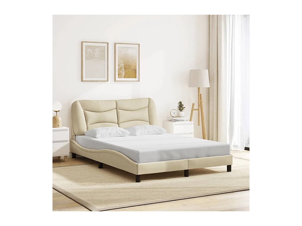 Lit double + tête de lit Crème 120x200 cm Tissu FR66709