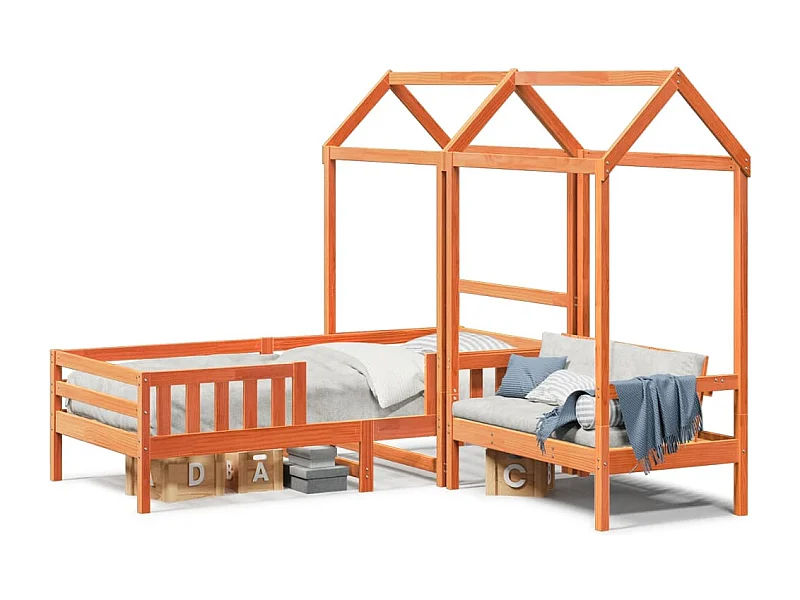 Conj. de cama e banco c/ telhado 80x200 cm pinho castanho-mel PT854841