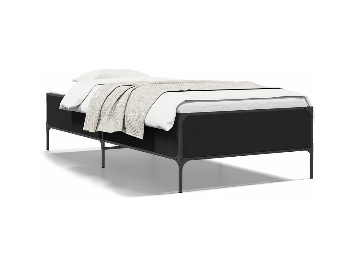 Lit simple noir 90x190 cm bois d'ingénierie et métal FR24997