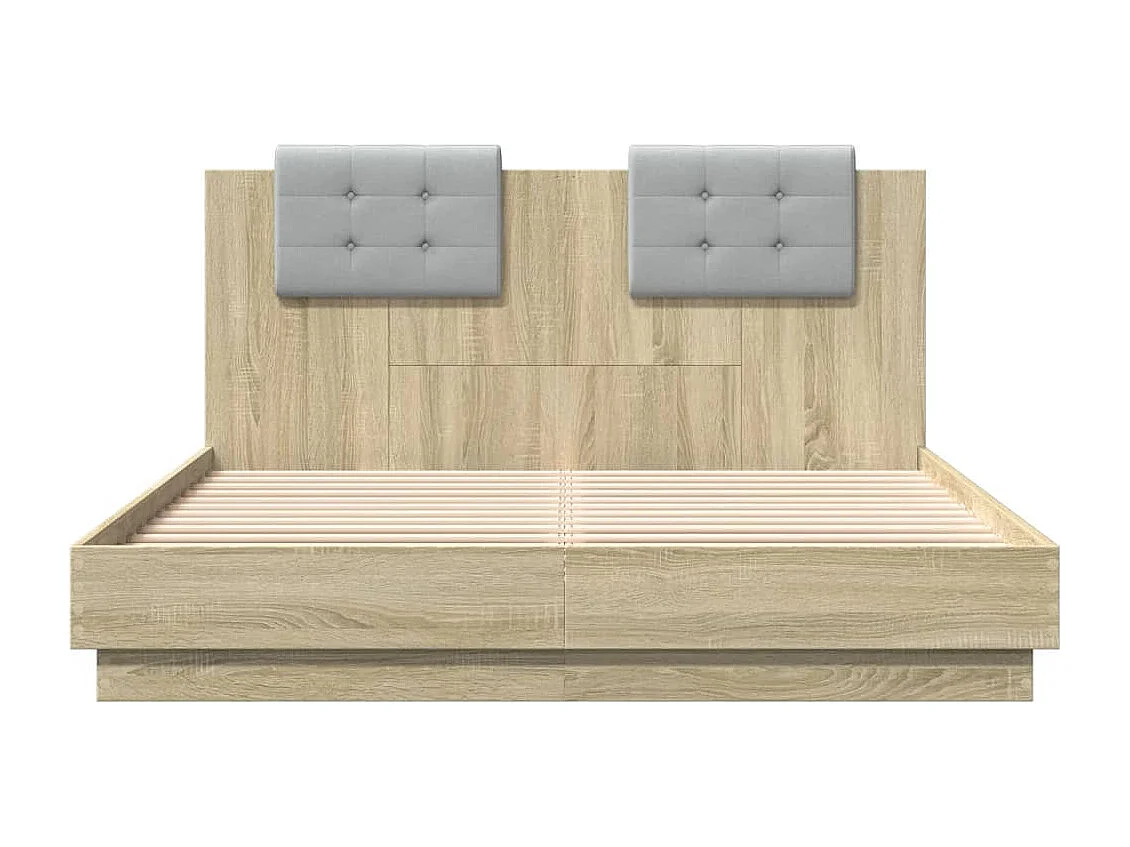 Lit double + tête de lit chêne sonoma 150x200 cm FR89910