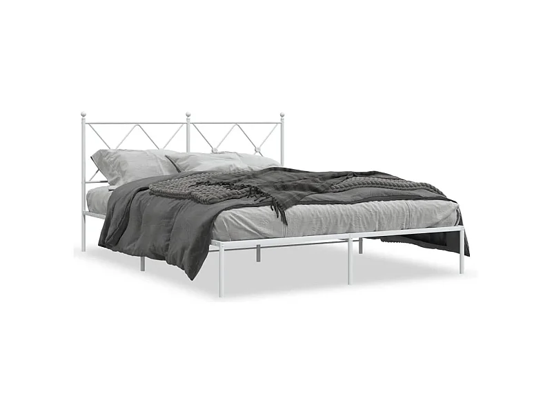 Lit double métal + tête de lit blanc 150x200 cm FR94776