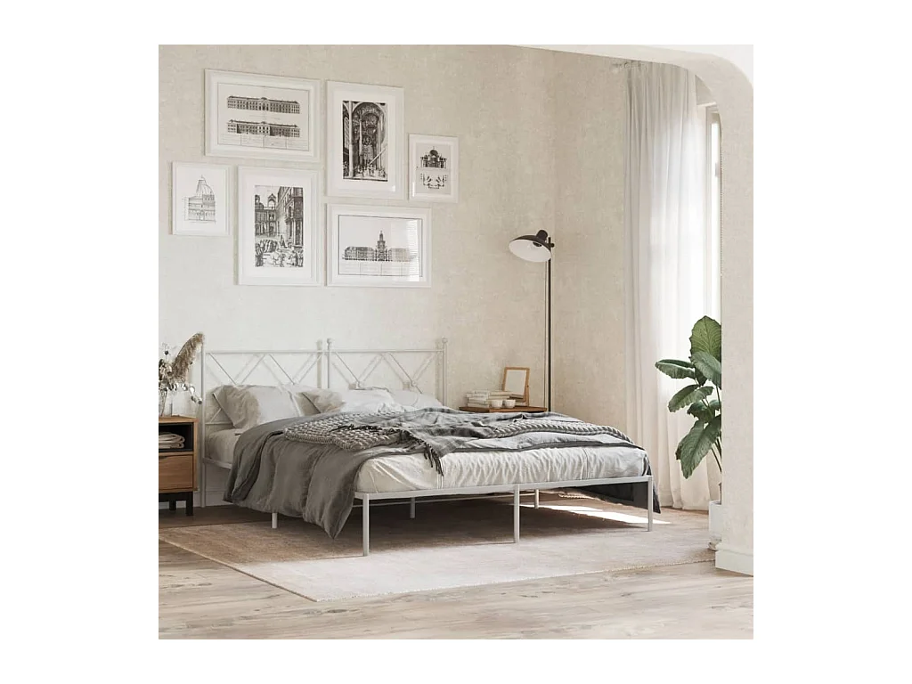 Lit double métal + tête de lit blanc 150x200 cm FR94776
