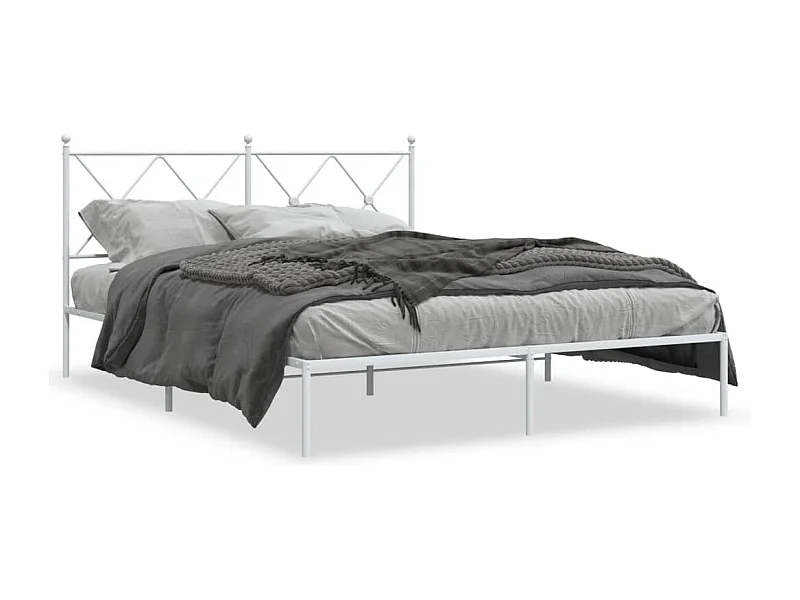Bedframe met hoofdbord metaal wit 150x200 cm BE768518