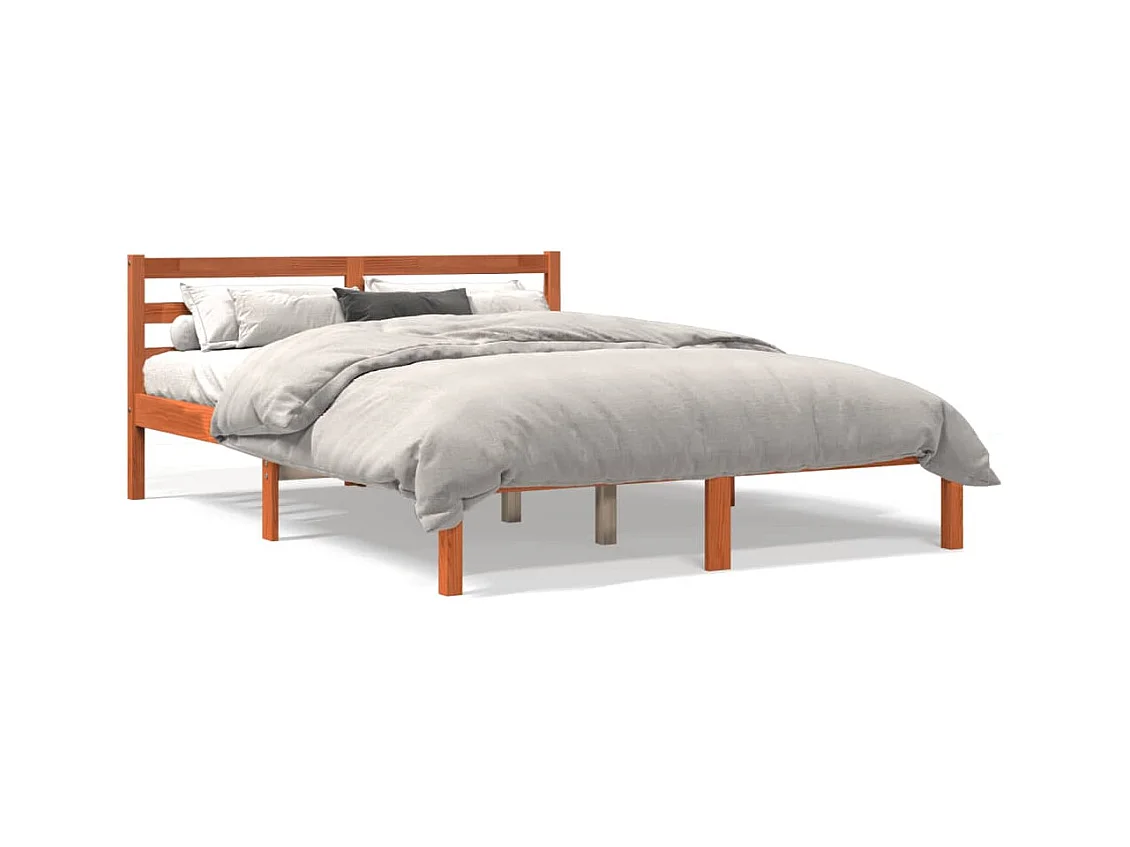 Lit double cire marron 140x190 cm bois de pin massif FR16776