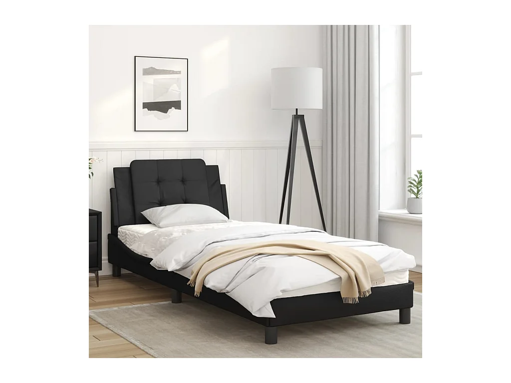 Lit simple + tête de lit Noir 90x190 cm Similicuir FR10872