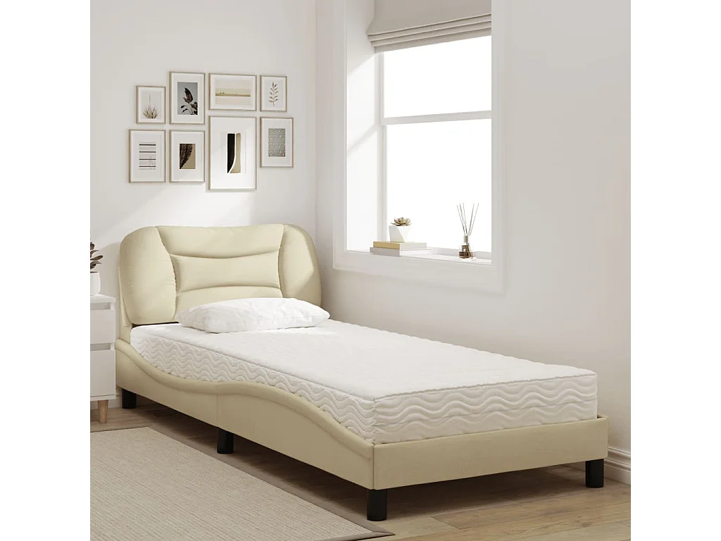 Cama 90x190 cm con colchón tela color crema ES849071