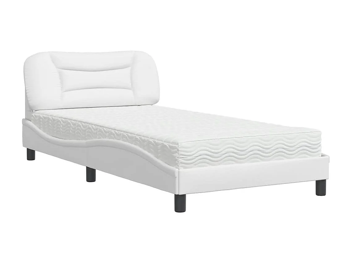 Lit adulte + matelas blanc 100x200 cm similicuir FR56365