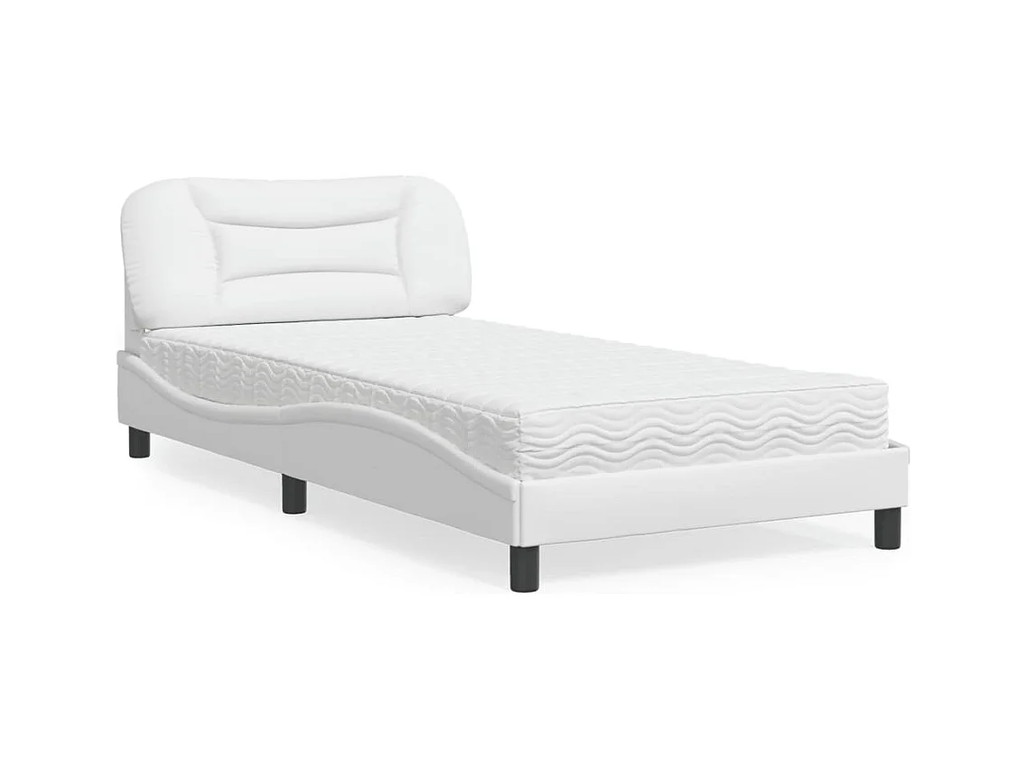Lit adulte + matelas blanc 100x200 cm similicuir FR56365
