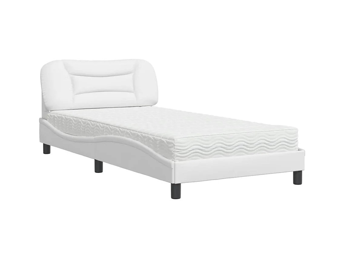 Lit adulte + matelas blanc 100x200 cm similicuir FR56365