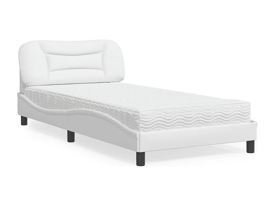 Lit adulte + matelas blanc 100x200 cm similicuir FR56365