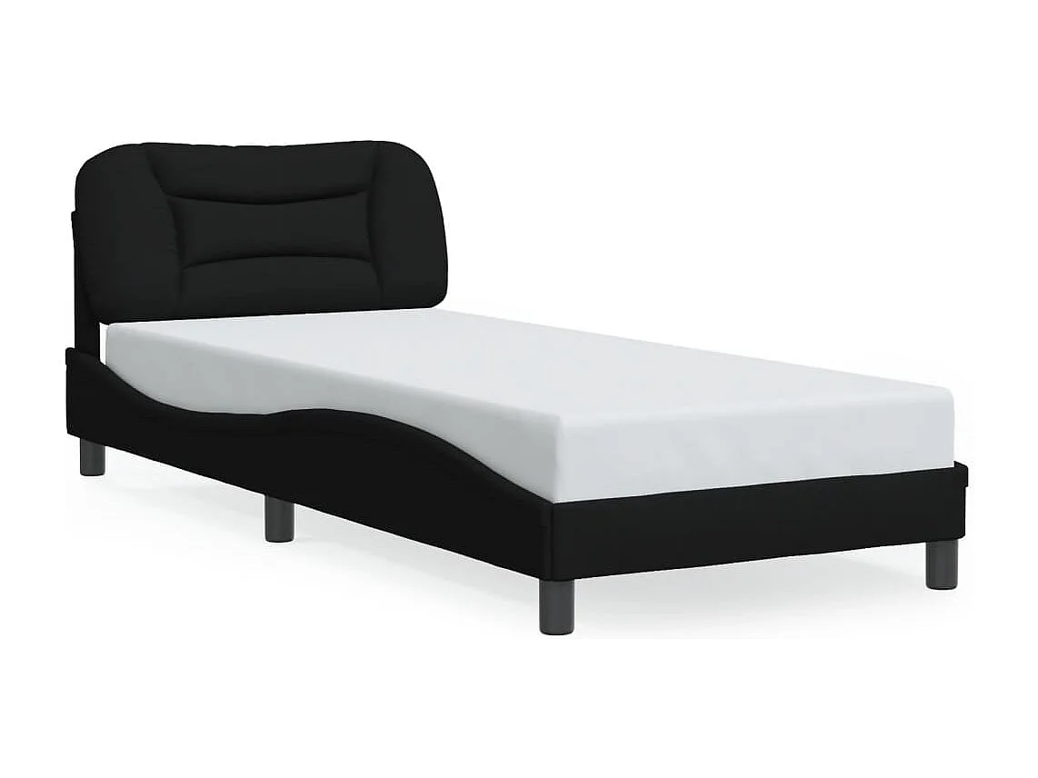 Lit simple + tête de lit Noir 90x190 cm Tissu FR86465
