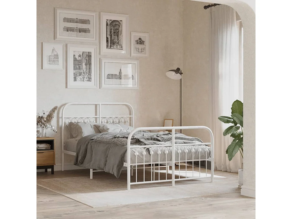 Bedframe met hoofd- en voeteneinde metaal wit 120 x 190 cm BE340243