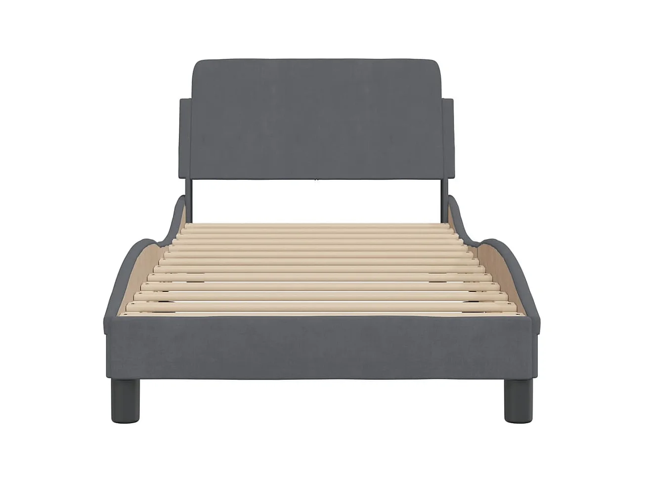 Cama individual- 90x190cm con cabecero terciopelo gris oscuro ES211353