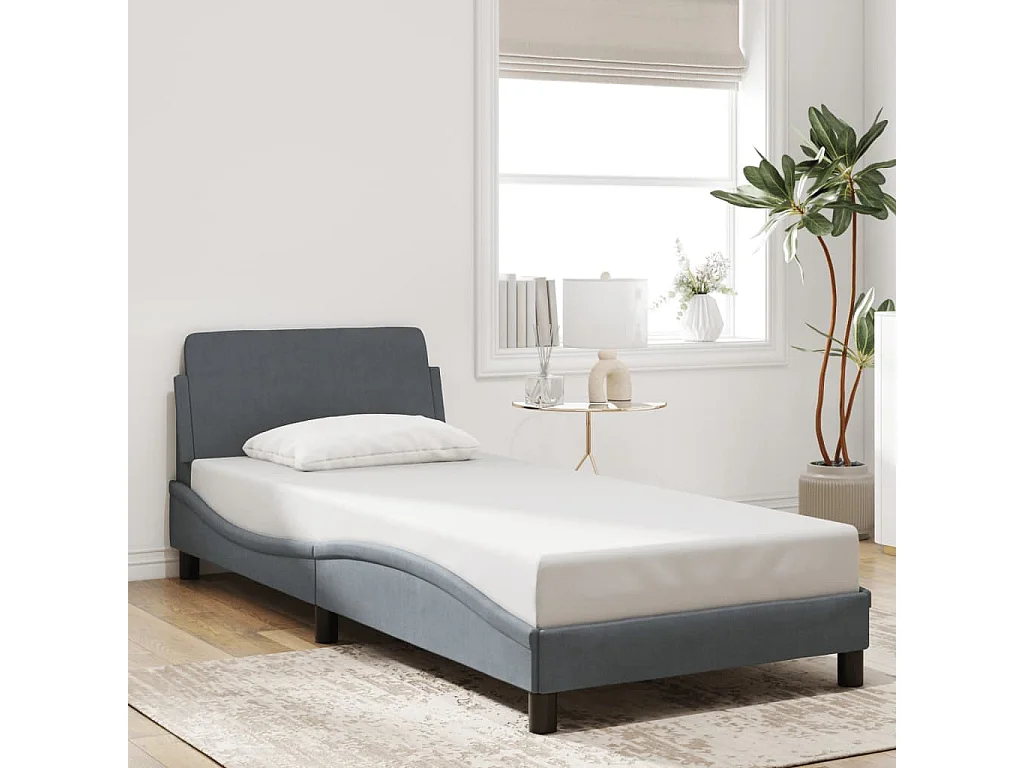 Bedframe met hoofdeinde fluweel donkergrijs 90x190 cm BE160042