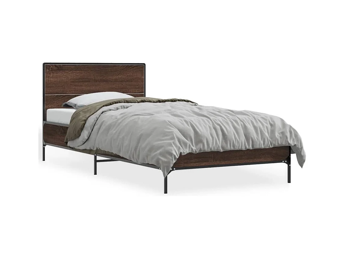 Lit simple chêne marron 100x200 cm bois d'ingénierie et métal FR57685
