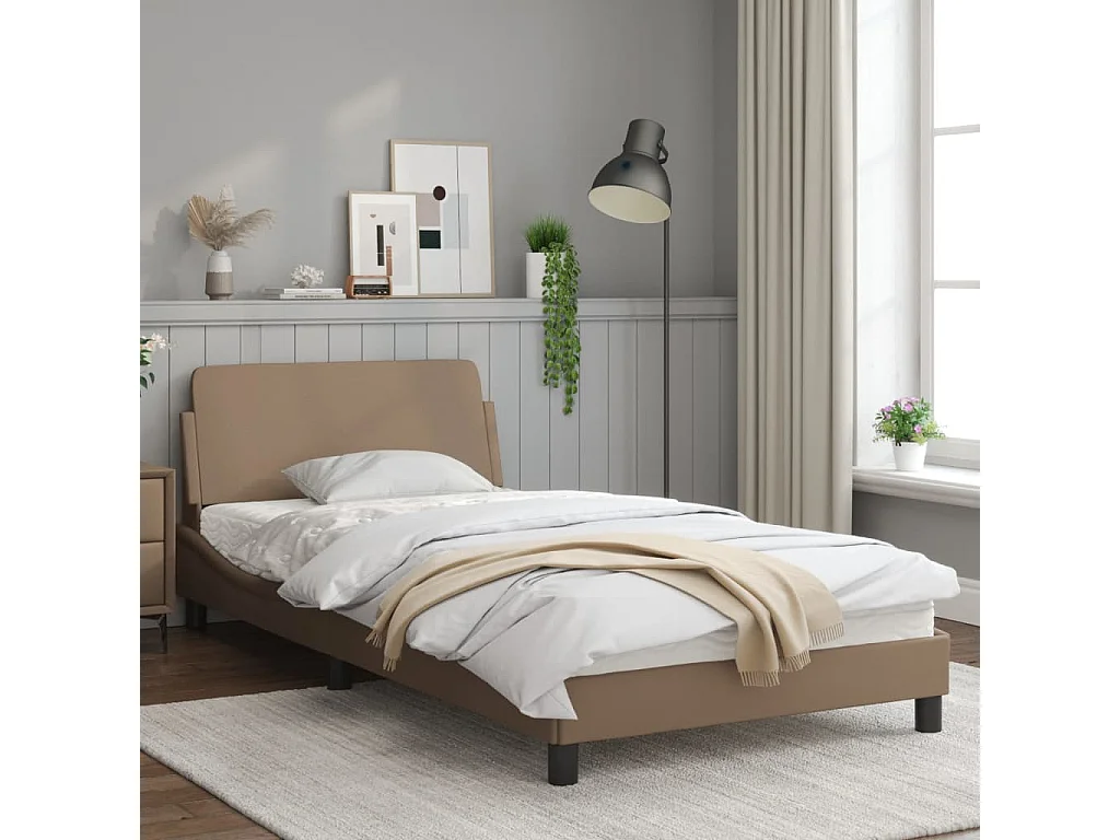 Lit simple + tête de lit Cappuccino 100x200 cm Similicuir FR13109