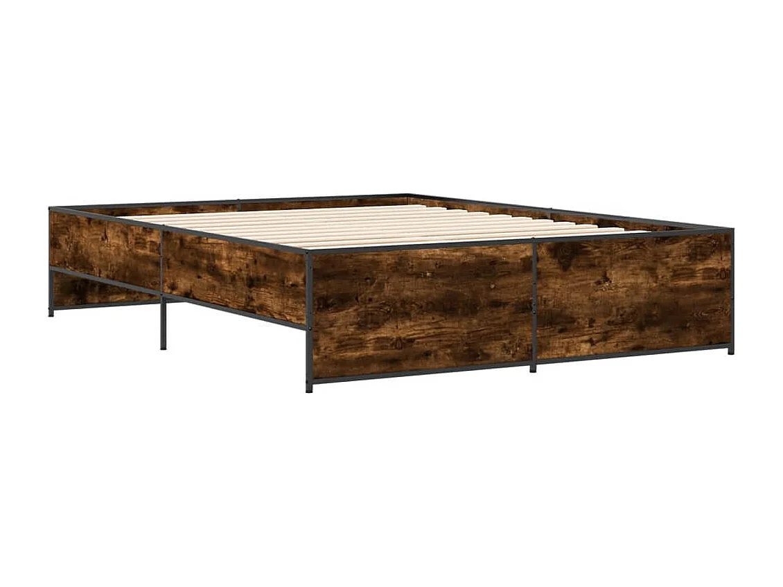 Lit double chêne fumé 140x200 cm bois d'ingénierie et métal FR45240