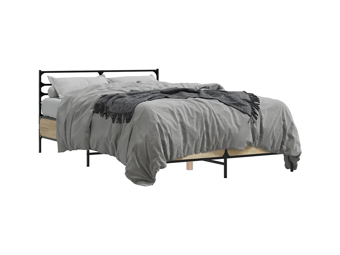 Lit double chêne sonoma 140x190 cm bois d'ingénierie et métal FR22935