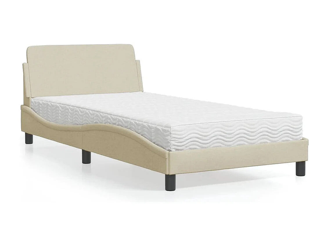 Lit adulte + matelas crème 100x200 cm tissu FR16661