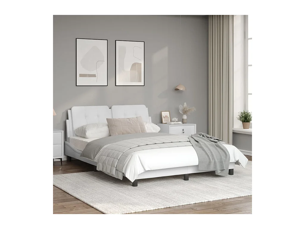 Lit double + tête de lit Blanc 140x200 cm Similicuir FR39422