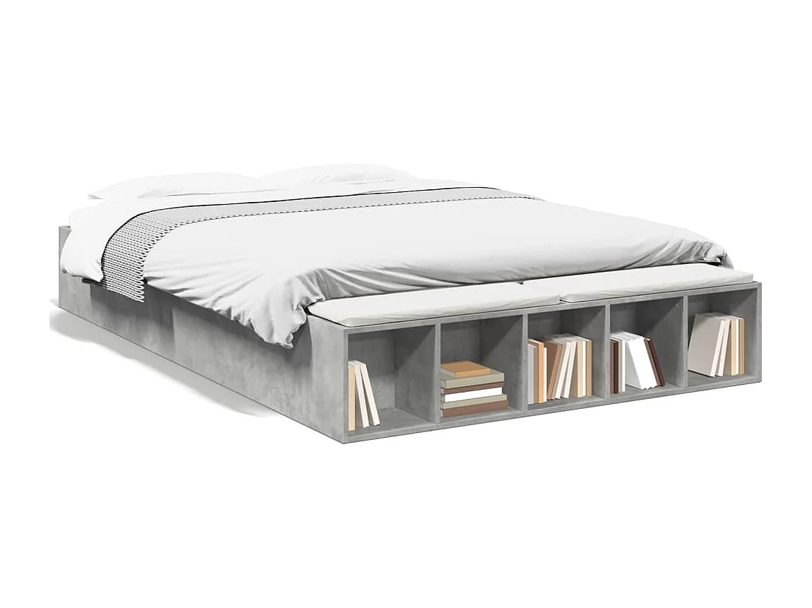 Lit double gris béton 160x200 cm bois d'ingénierie FR69619