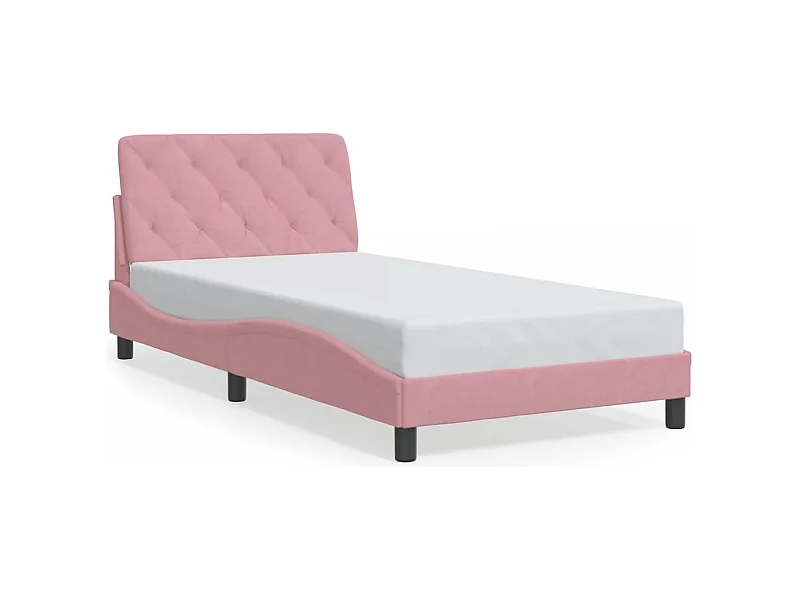Cama c/ cabeceira 100x200 cm veludo rosa PT224763