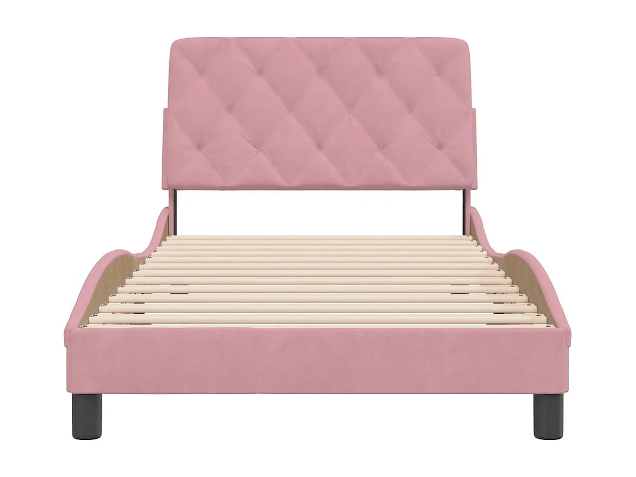 Lit simple + tête de lit Rose 100x200 cm Velours FR86915