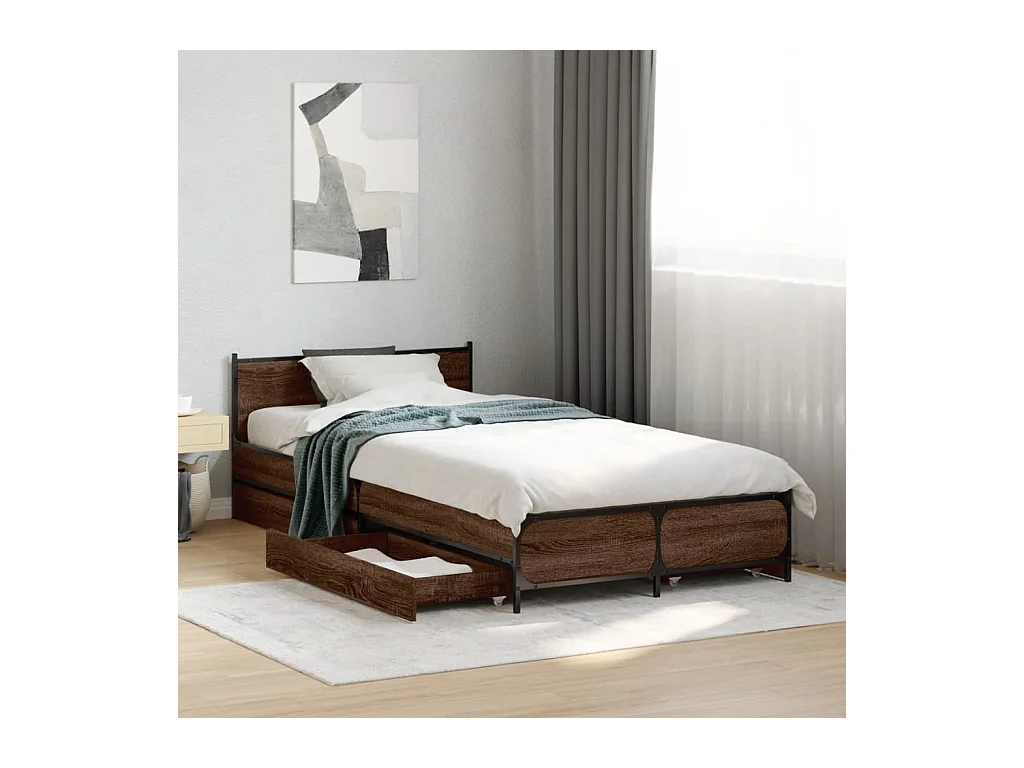 Lit simple et tiroirs chêne marron 75x190cm bois d'ingénierie FR77343