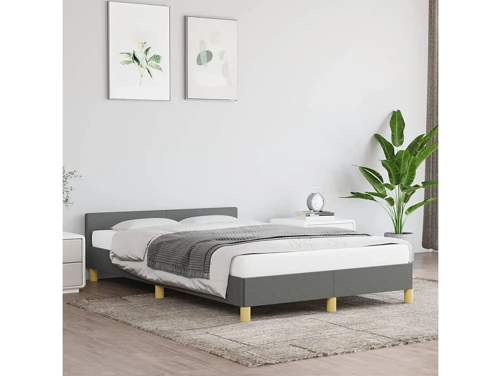 Cama com cabeceira 120x190 cm tecido cinza-escuro PT508578