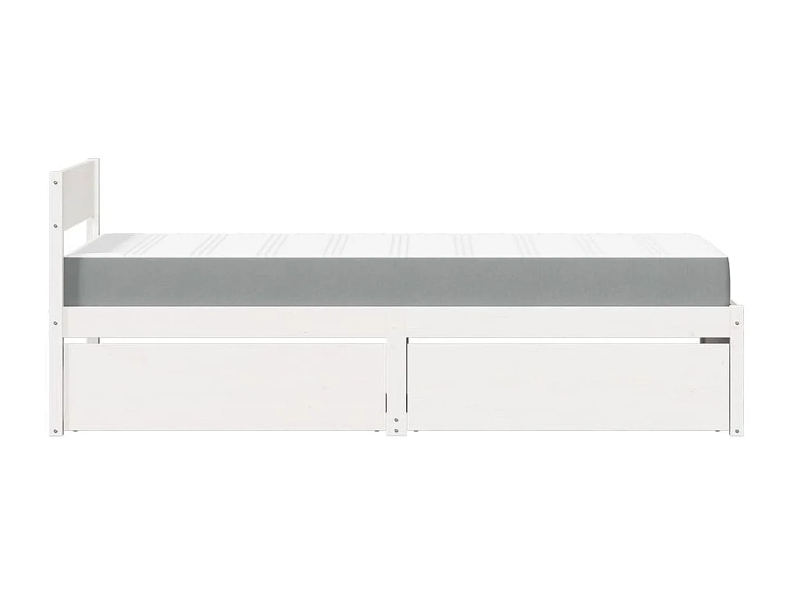 Lit avec tiroirs + matelas blanc 90x190 cm bois massif de pin FR25132