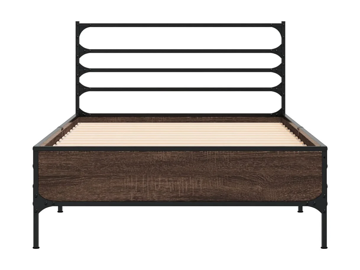 Bedframe bewerkt hout en metaal bruin eikenkleurig 100x200 cm BE340381