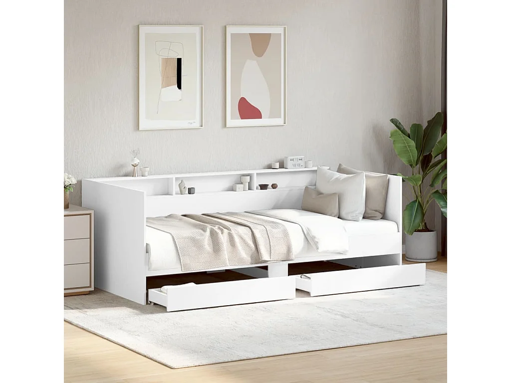 Cama c/ gavetas 100x200 cm derivados de madeira branco PT912851